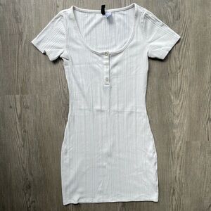 H&M White Ribbed Mini Dress, Size Small